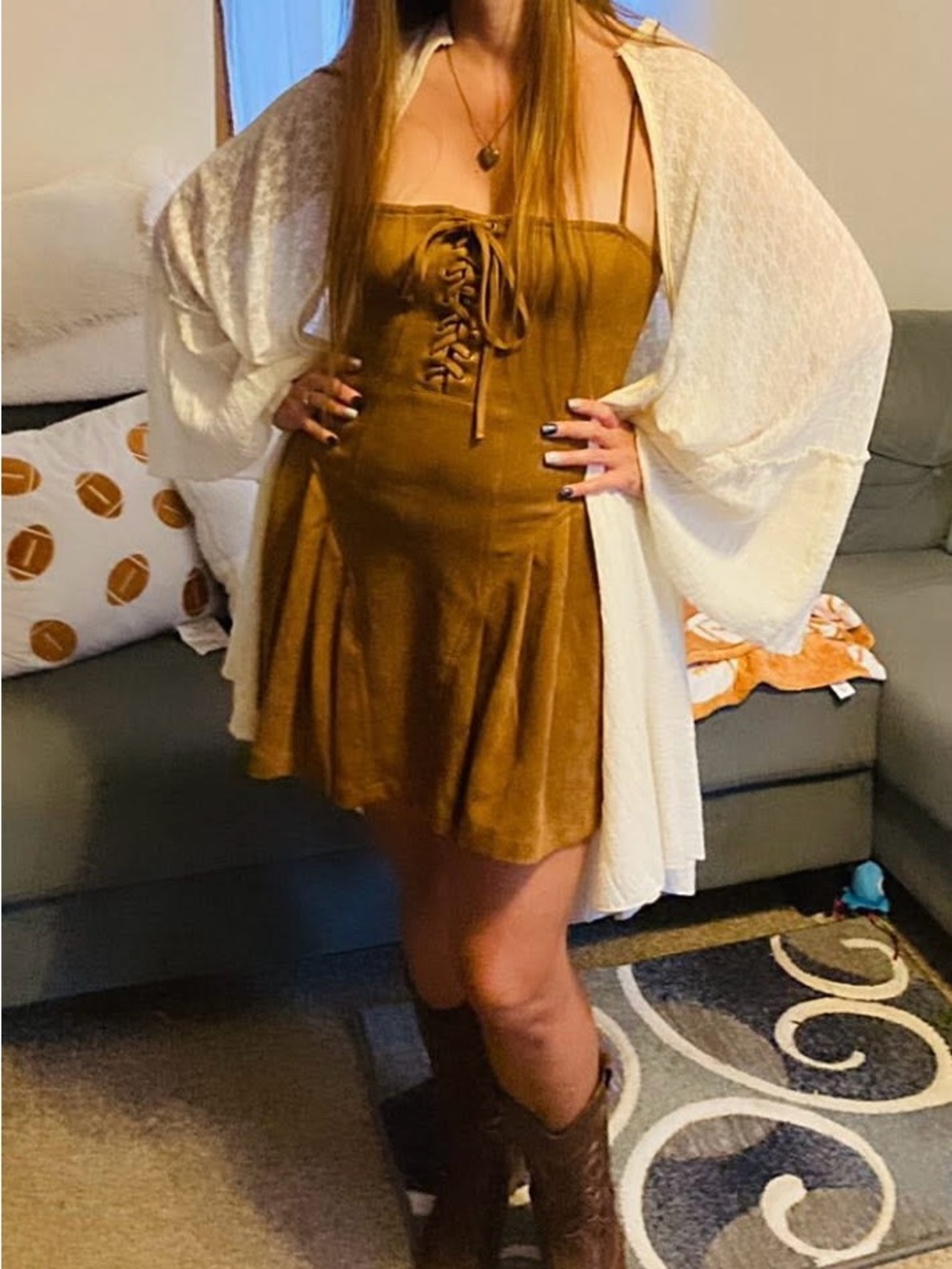 Brown Lace-Up Suede Mini Dress